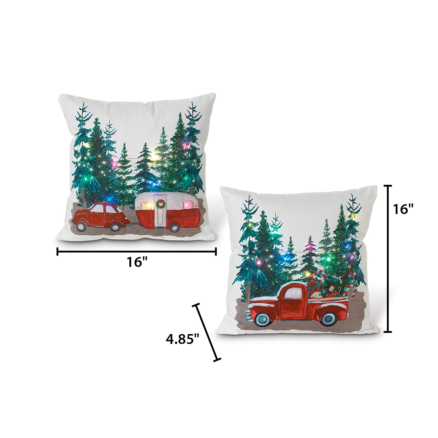 Set of 2 Lighted Christmas Holiday Throw Pillows with Timer